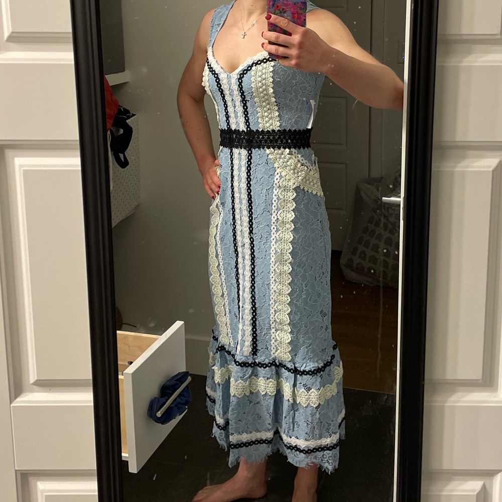 Foxiedox Blue Lace Embroidered Midi Dress NEW XS
